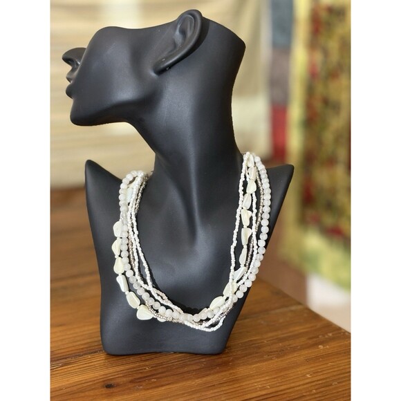 Vintage VJ Victor Jansen 5 String Necklace White Beaded - Picture 1 of 14